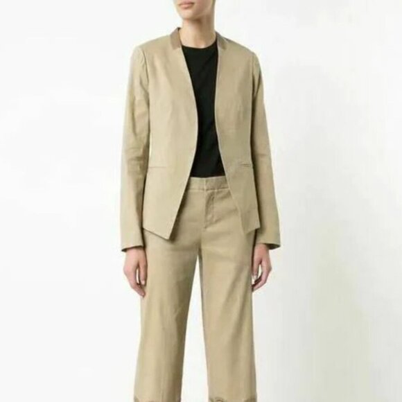 Kobi Halperin Embroidered Linen Blazer Womens XS Tan Open Front Lace Jacket - Picture 9 of 11